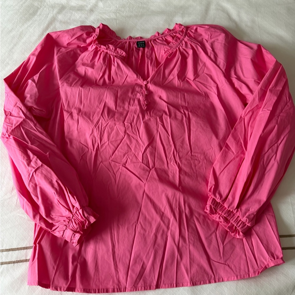 SHEIN Bright Pink Ruffle Blouse